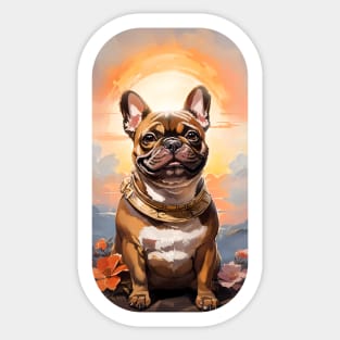 Brown Sunset Flowers French Bulldog Sticker